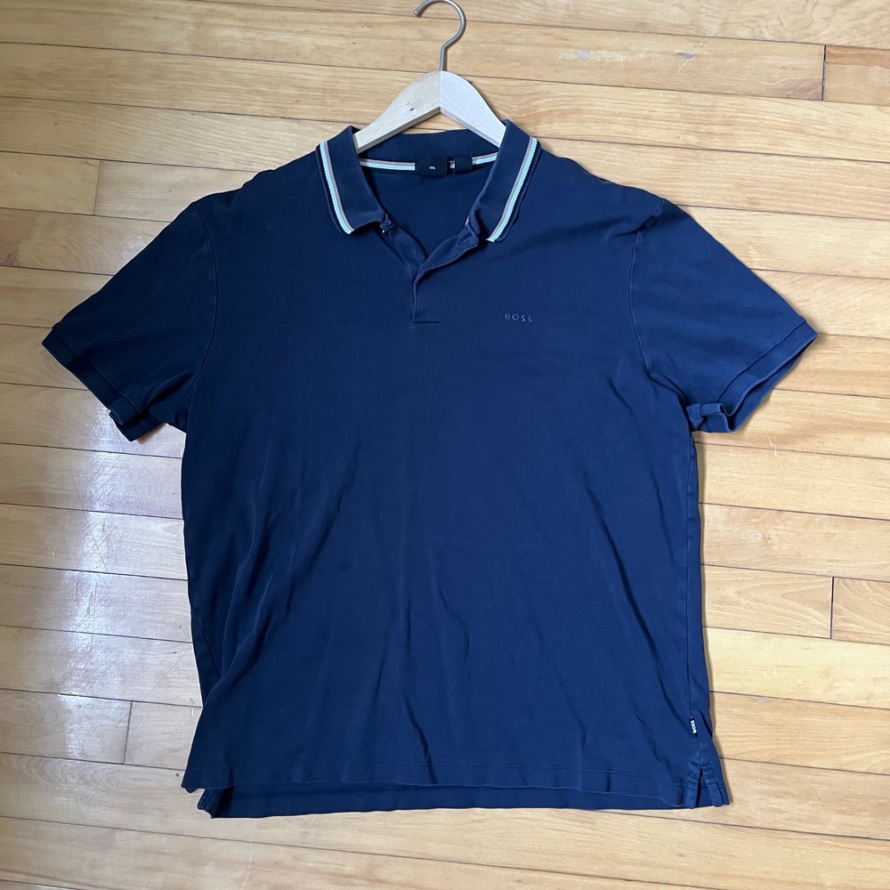 Hugo Boss Slim Fit Navy Blue Polo Shirt Tipped Collar Mens XXL Short Sleeve